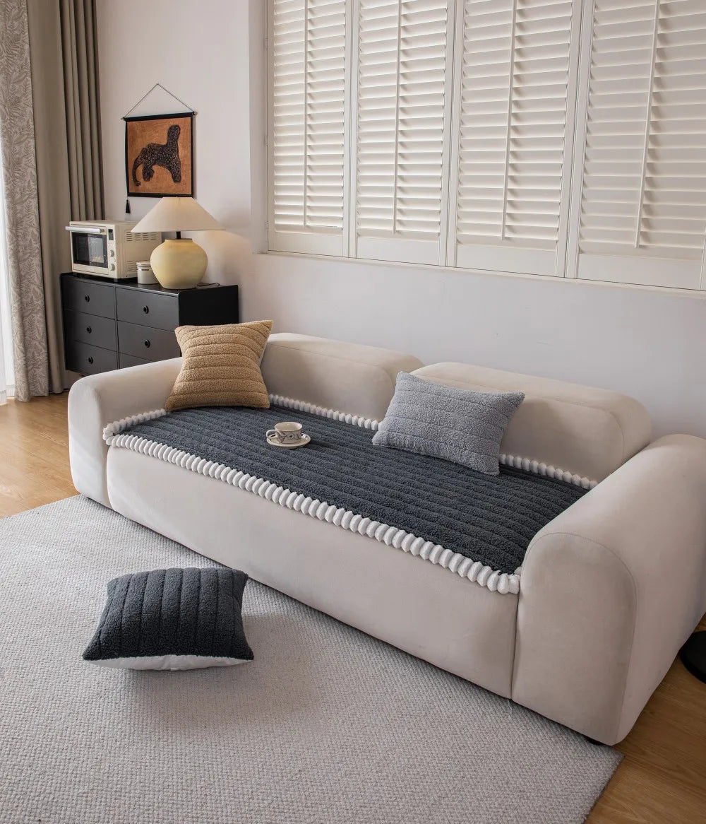 Solid Color Sofa Cushion Cover Non-Slip 2025 Autumn Wide Striped Sofa Protector Soft Anti-Skid Living Room Sofa Mats