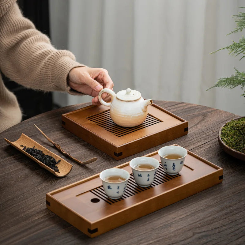 Modern Bamboo Tea Tray, Household Drain Tea Tray, Detachable Office Light Luxury Small Tea Tray, Dry Brewing Table