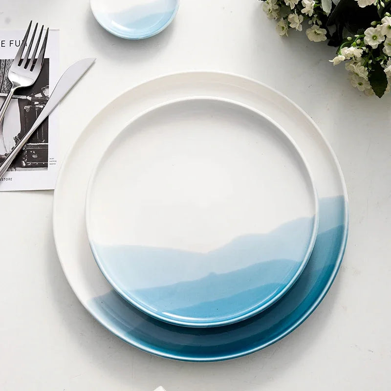 Mountain Scenery Ceramic Dinner Plate Big Round Dessert cake Square Steak dish Restaurant kitchen tableware set