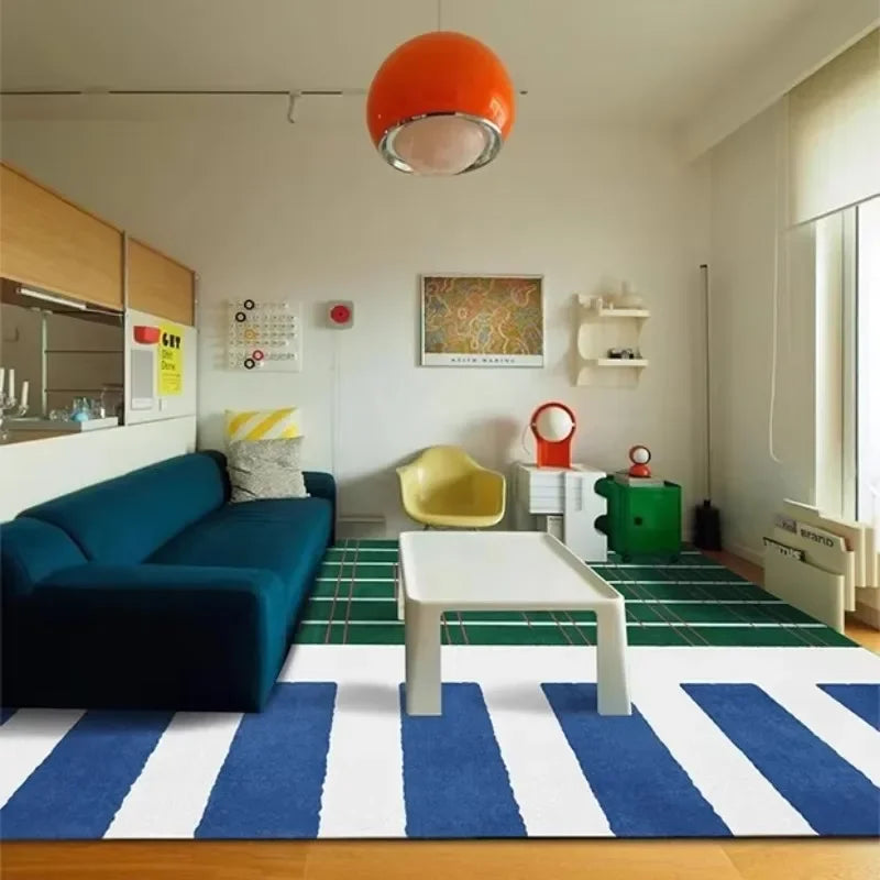 Living Room Carpet Creative Design French Retro Blue Striped Bedroom Bedside Rug Light Luxury High-end Coffee Table Mat Ковер 카펫