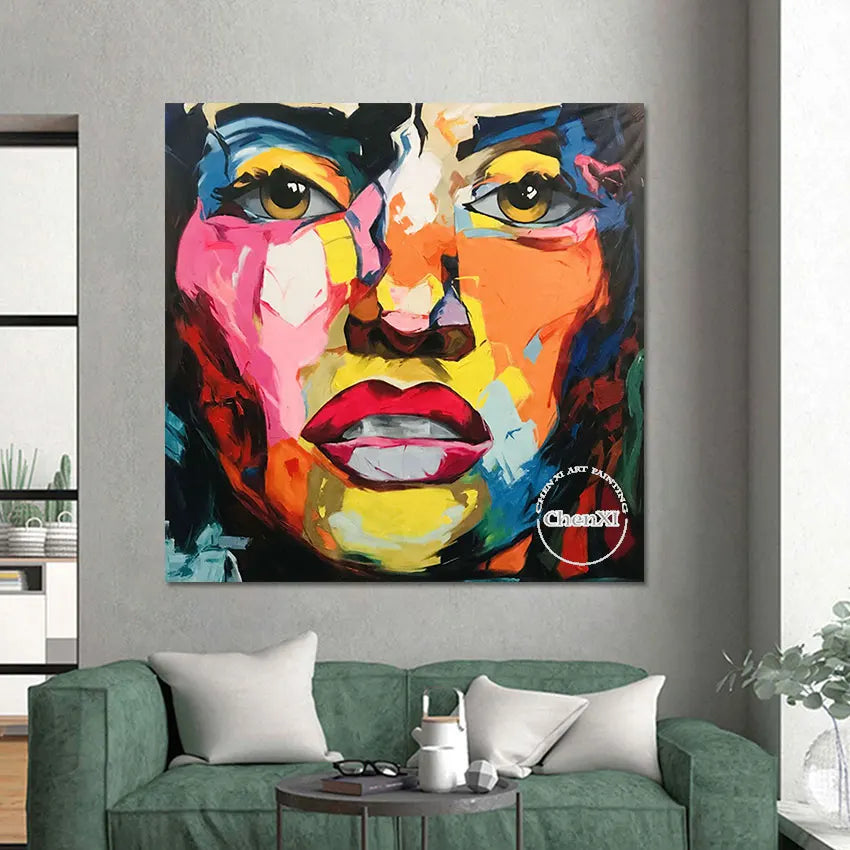 Bedroom Decor Large Lady Face Portrait Poster Art Oil Painting On Canvas Pure Hand-painted Palette Knife Acrylic Luxury Artwork