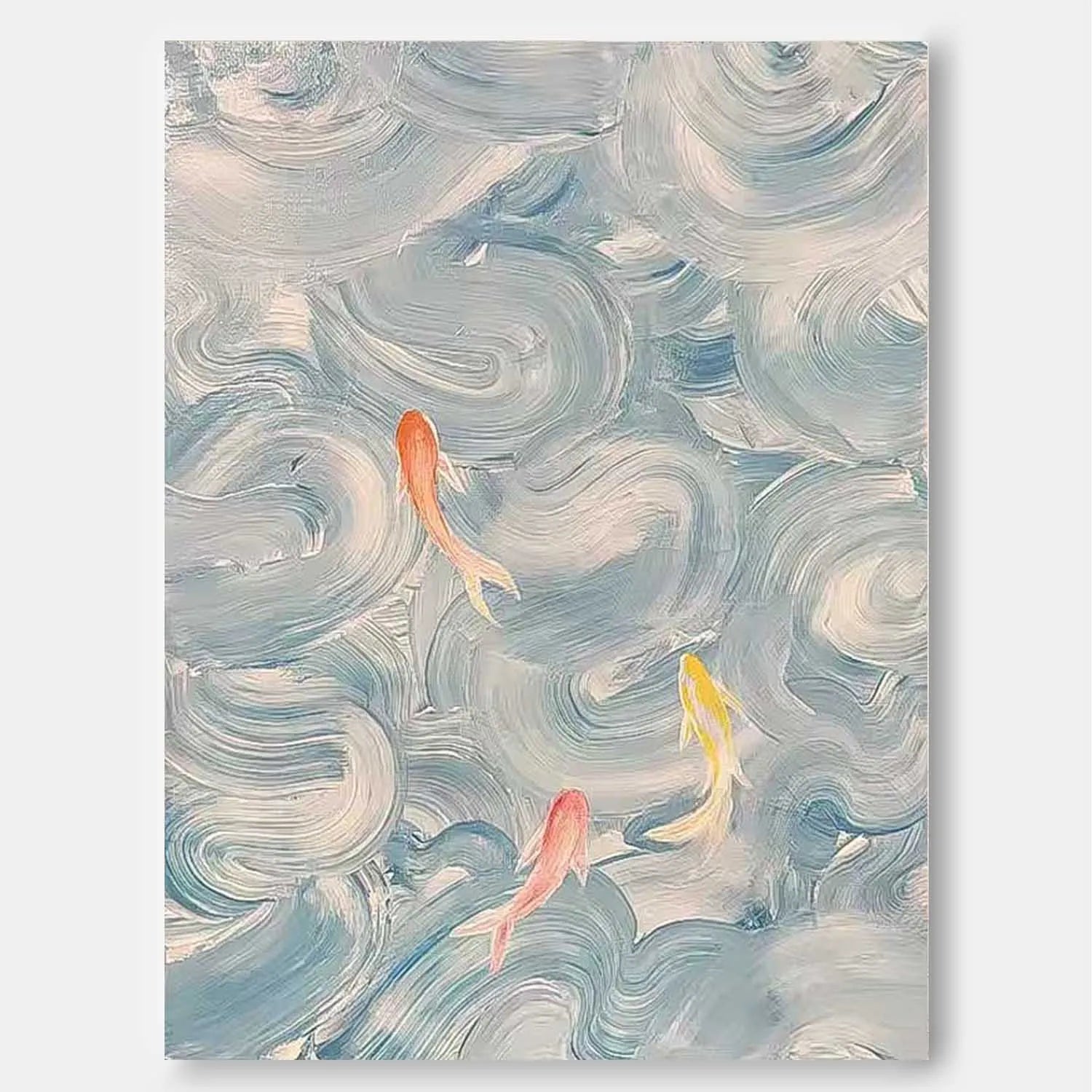 Chinese Fish Picture 100% Hand Painted Modern Abstract Oil Painting On Canvas Wall Art  For Living Room Home Decoration No Frame