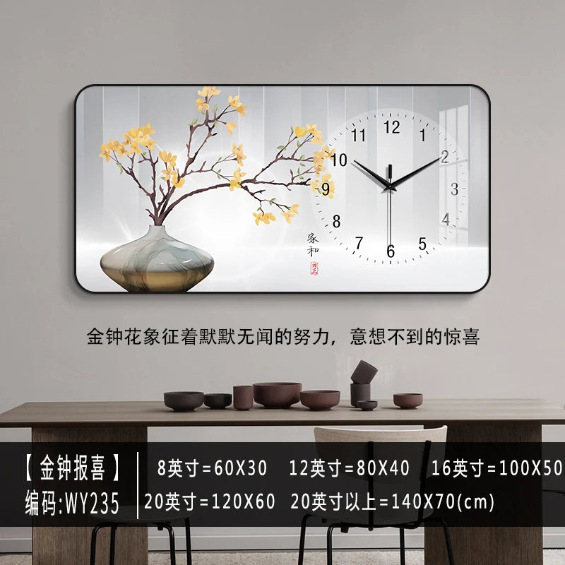 Modern Minimalist Living Room Clock Home New Chinese Style Noiseless Hanging Clock Creative All-Match Wall Hanging Clock Drawing