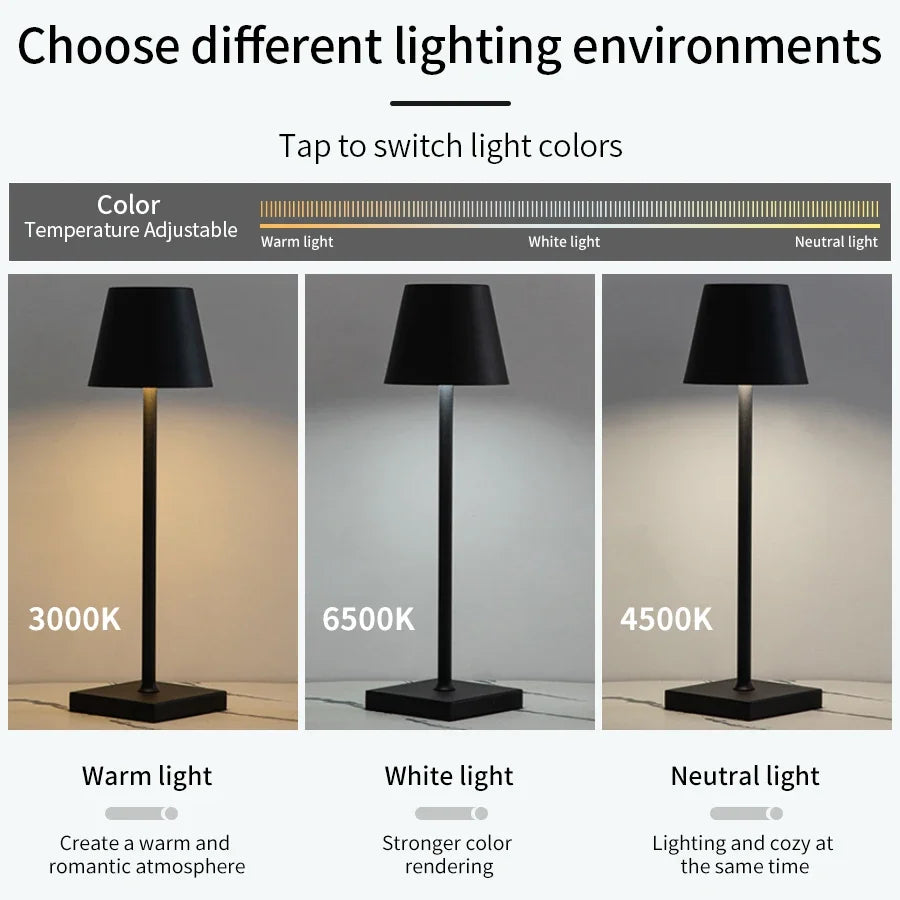 LED Desk Lamp Rechargeable Table Lamp 3 Levels Dimmable Bar Restaurant Ambiance Wireless Touch Lamps Waterproof Led Lights