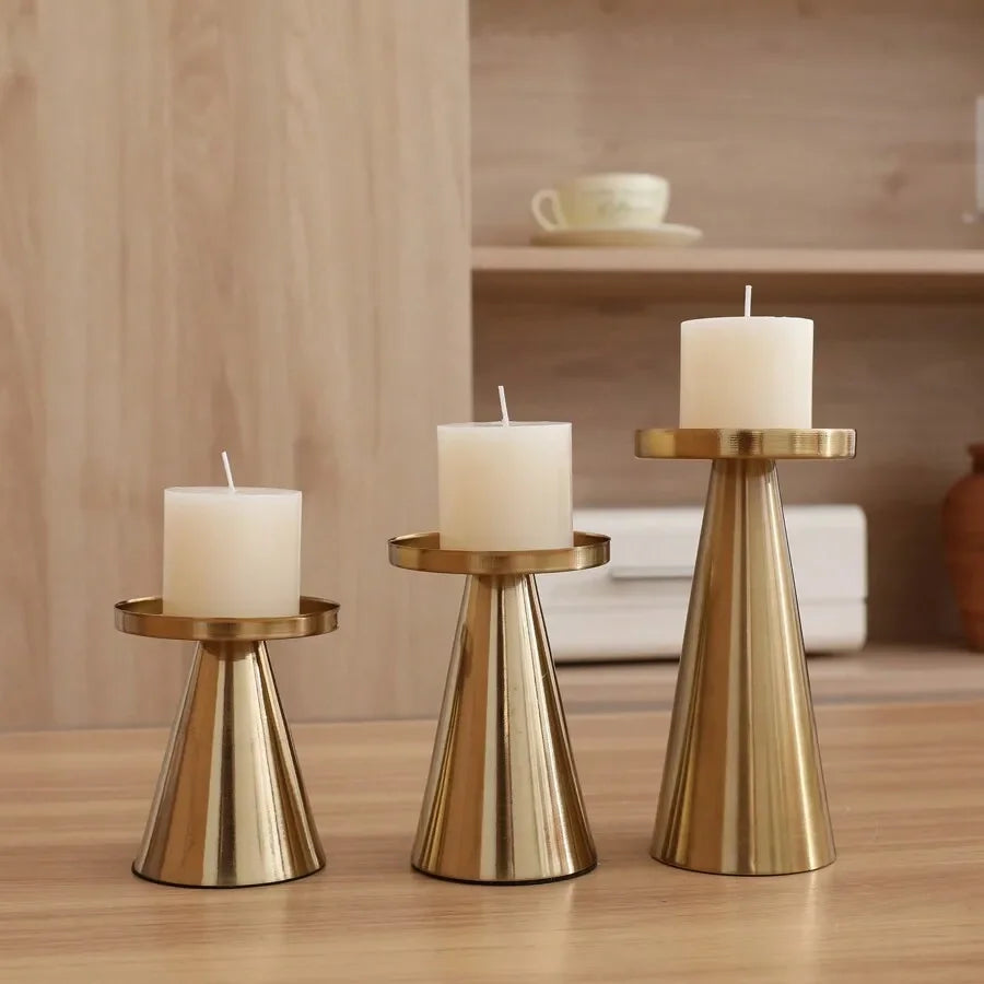 3pcs Copper-Plated Candlestick Set  Tea Candle Light Wedding Home Decoration Candlestick Set Table Decoration Candle Holder