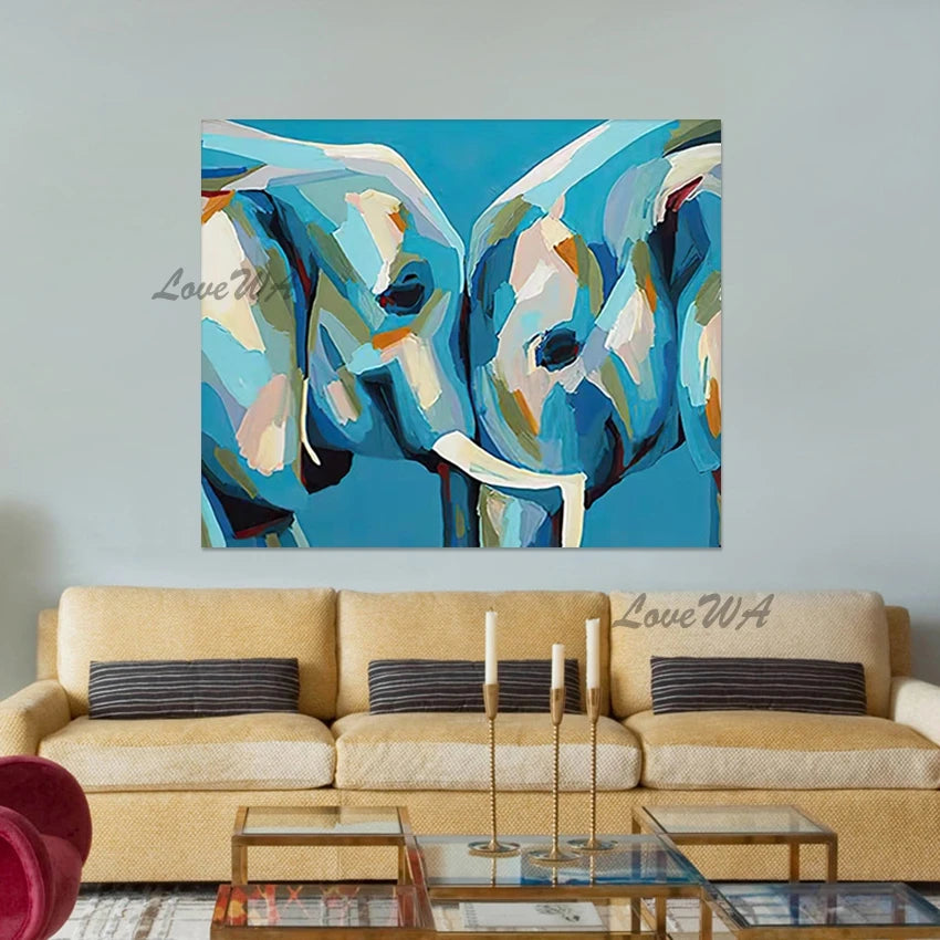 Simple Style Abstract Design Elephant Oil Paintings, Modern Canvas Picture, Frameless, Living Room Decor Art Wall, Hot Sale