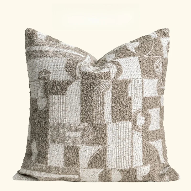 Modern Wabi-Sabi Large Pillow Living Room Sofa Lumbar Pillow Wheat Coffee Color Geometric Pillow Wool Blend Pillow Sample Room