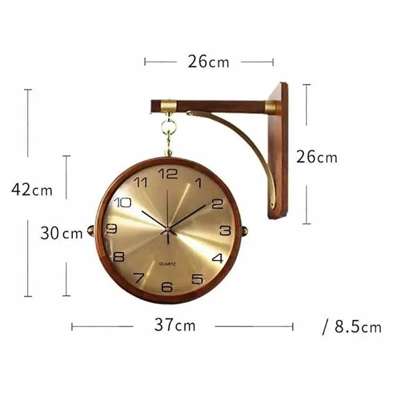 Luxury Wood Double Sided Wall Clocks Movement Silence 360° Rotatable Wall Clock Aesthetic Living Room Decoration Accessories