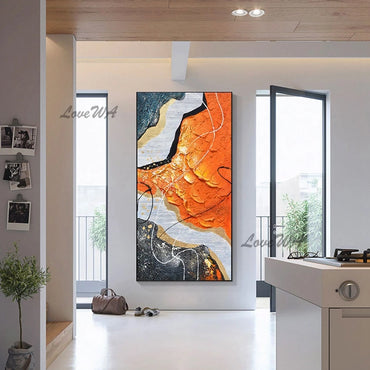 Orange Abstract Acrylic Textured Wall Painting, Unframed Picture, Knife Canvas Art, Latest Design Murals Living Room Decoration