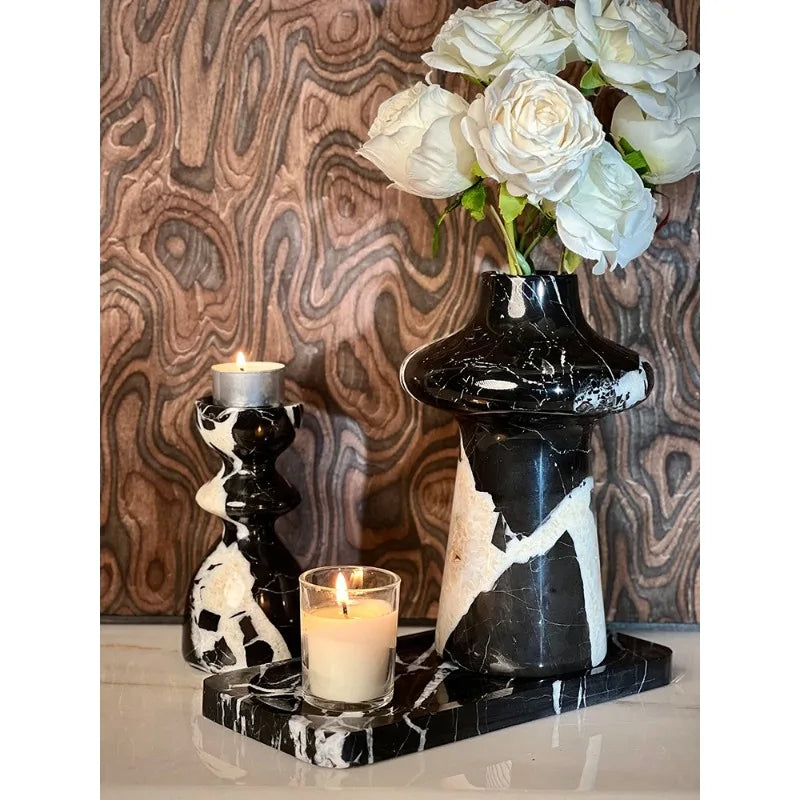 Noir Grand Antique Marble Vase for Living Room Kitchen Bedroom Bathroom Modern Flower Vase for Mantel Entryway Dining Table