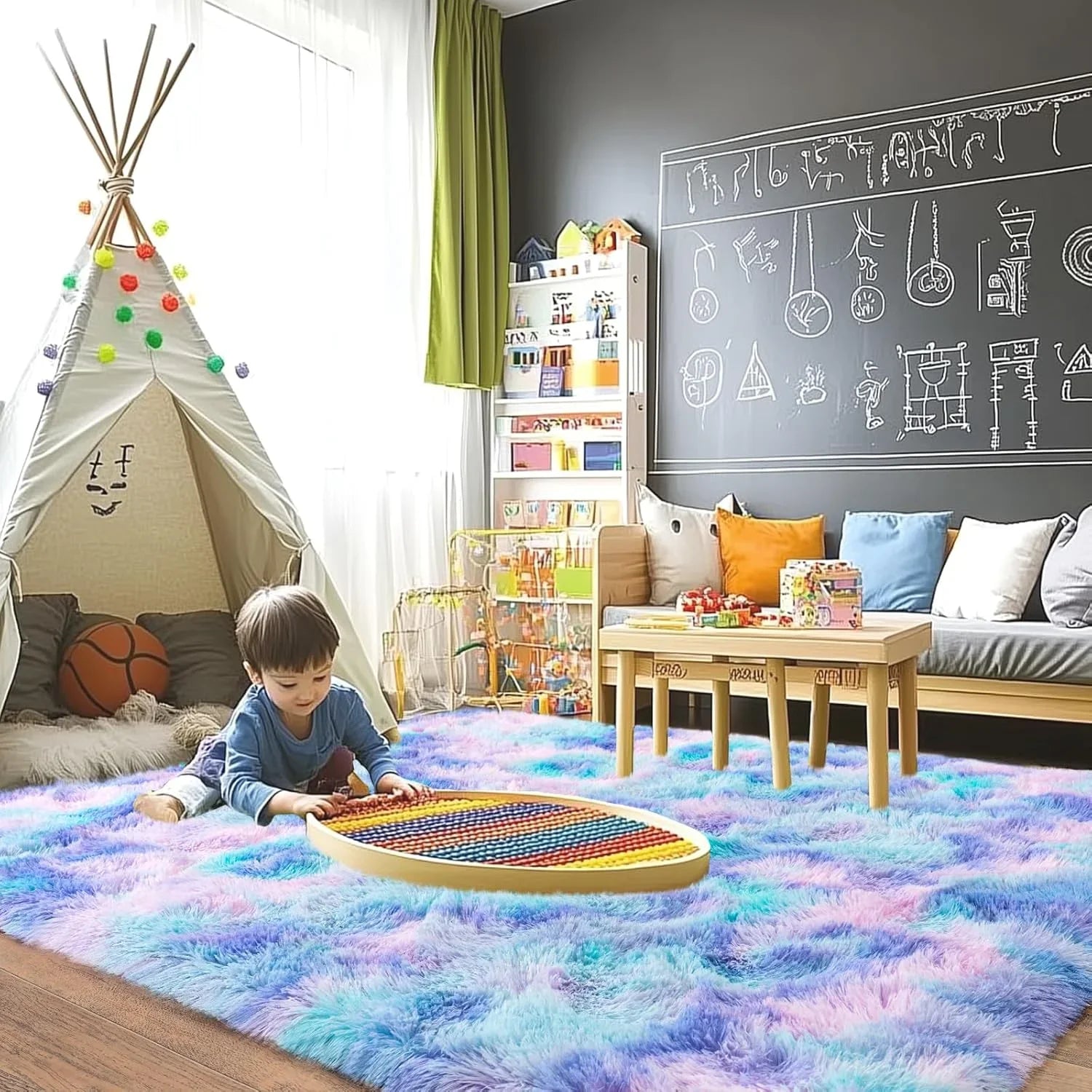 VIKAMA Tie-dye Carpet Living Room Coffee Table Cushion Shaggy Washable Bedroom Modern Scandinavian Soft Cozy Mat Home Decor Rug