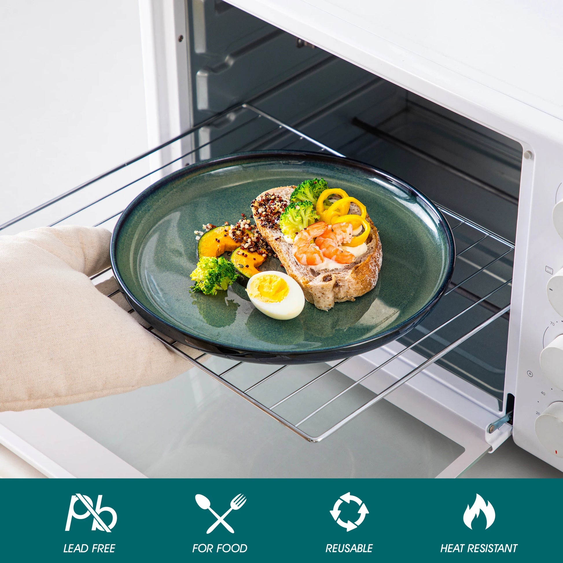 vancasso 24 Piece Green Klin Change Glaze Stoneware Set Dinnerware Set with 6pcs Dinner Plate/Dessert Plate/Soup Plate/Bowl