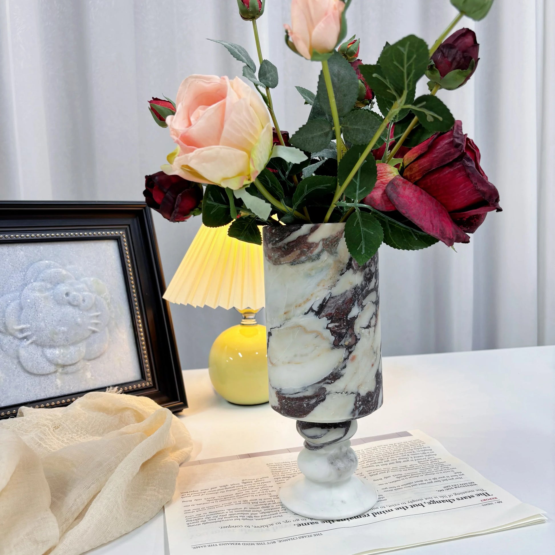 French Style Natural Marble Vase Living Room Flower Vase Marble Decoration High-end Ornament Factor Custom Marble Vase