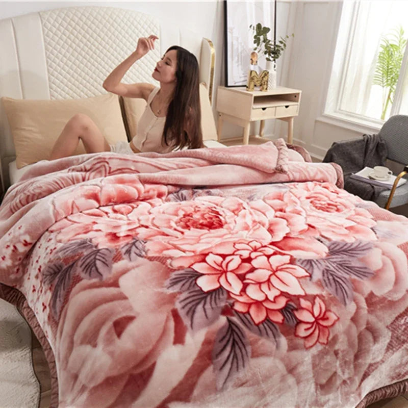 Double layers Raschel Mink Blankets Spring Winter Soft Warm Faux Fur Throw Blankets Heavy Fluffy Weighted Blankets