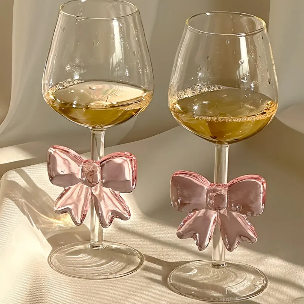 Pink Bow Glass Decor Glass Cup Goblet Bow Handle Glasses Heat-resistant High Borosilicate Dessert Ice Cream Bowl Festival Gifts
