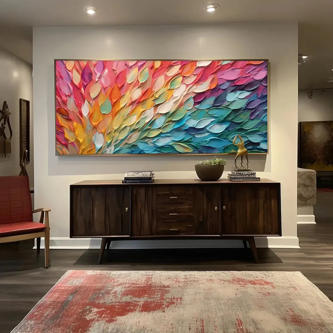 100% Hand Painted Thick Textured Knife Painted Colorful Feathers Wall Art Abstract Oil Painting on Canvas For Home Decoration