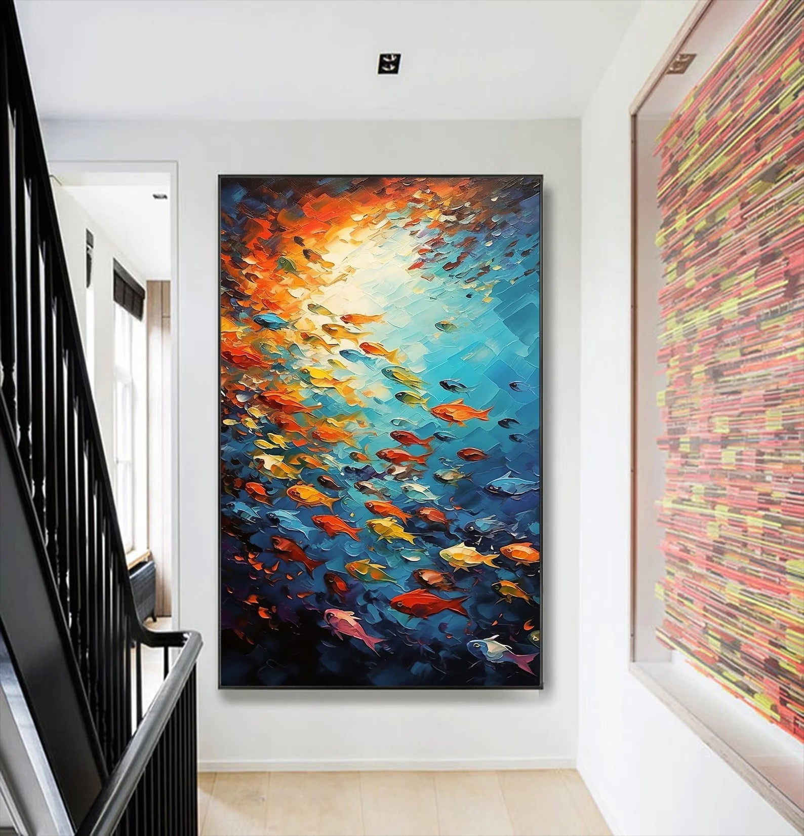 Dafeng Oil Painting Unframed Huge Handmade Abstract Oil Painting on Canvas Wall Art Home Decoration Shoal of Fish Picture Art