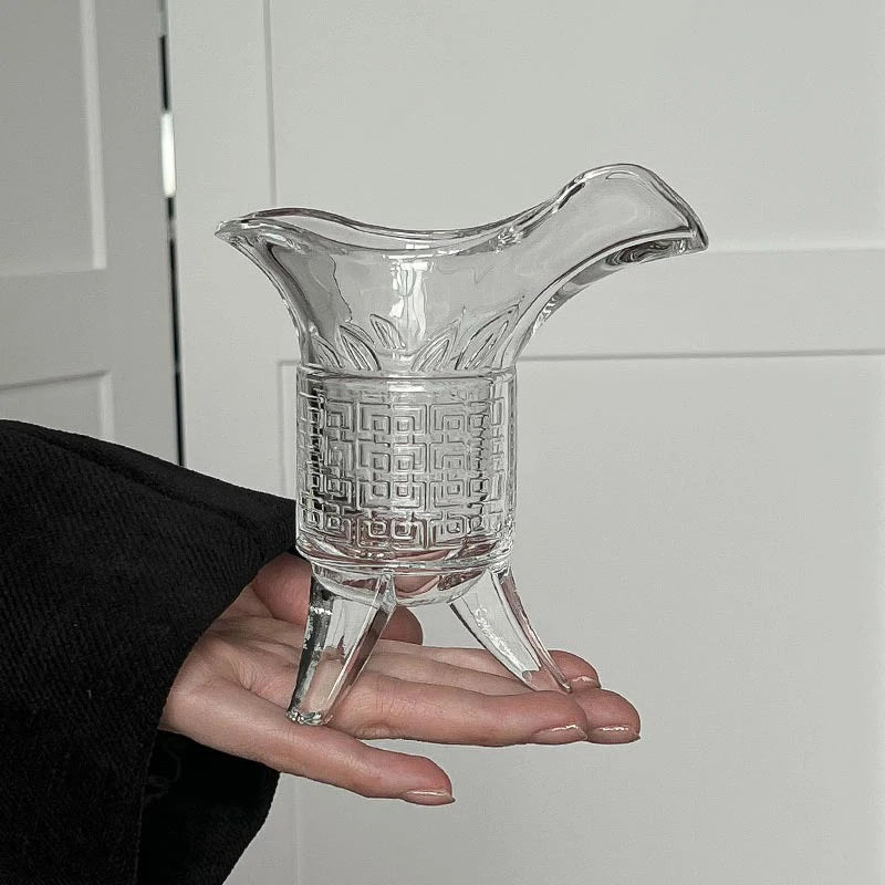 2pcs Sets Creative Liquor Cup Personalized Ancient Imperial Wine Cup 100ml Antique Wine Glass Art Design Three Legged Glass Cup