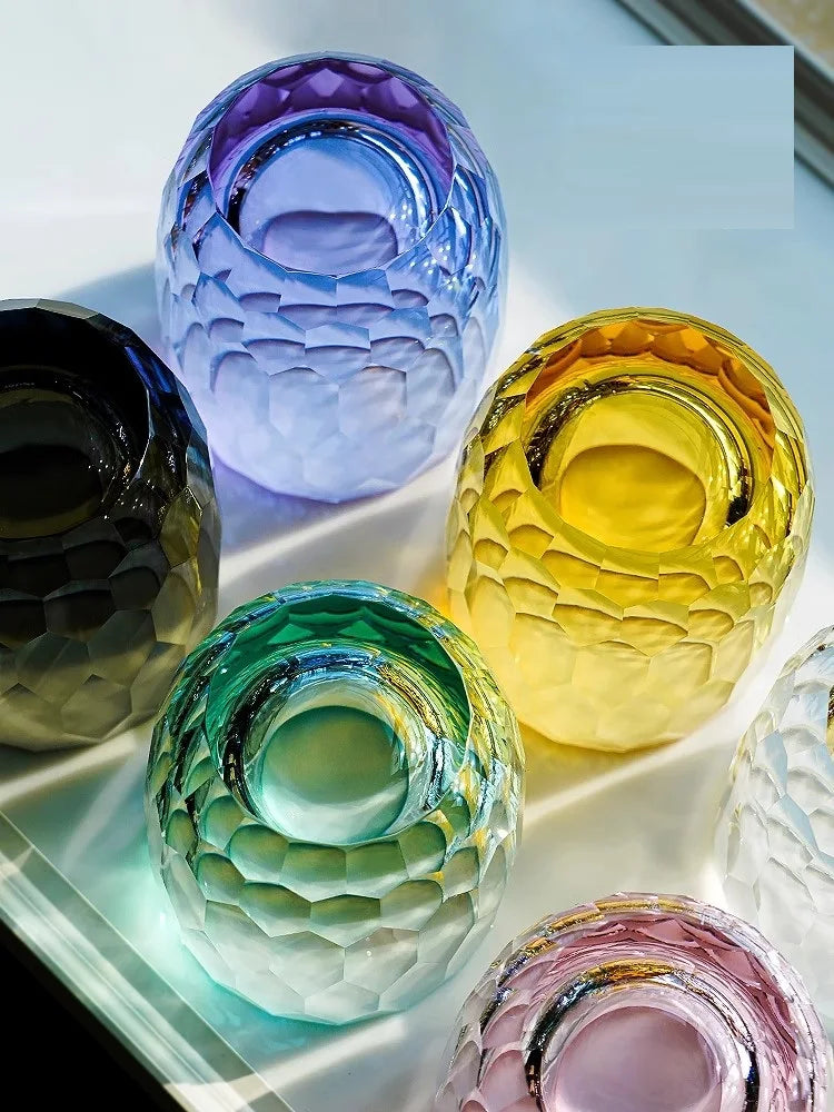 Japanese Handmade Carved Crystal Glass Whisky Glasses, Household Foreign Wine Glasses, Water Glasses, Gift Collection, 200ml