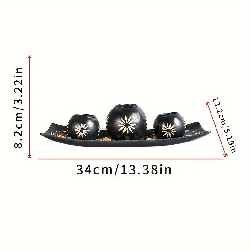 1PC wooden candlestick holder, hand-carved candlestick holder handicraft decoration, retro living room decoration table candlest