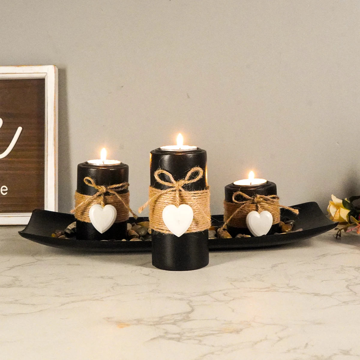 1PC Wooden Tray Candle Holder Set Candle holder for dining table candle holder decoration, wedding tea wax stand for office home