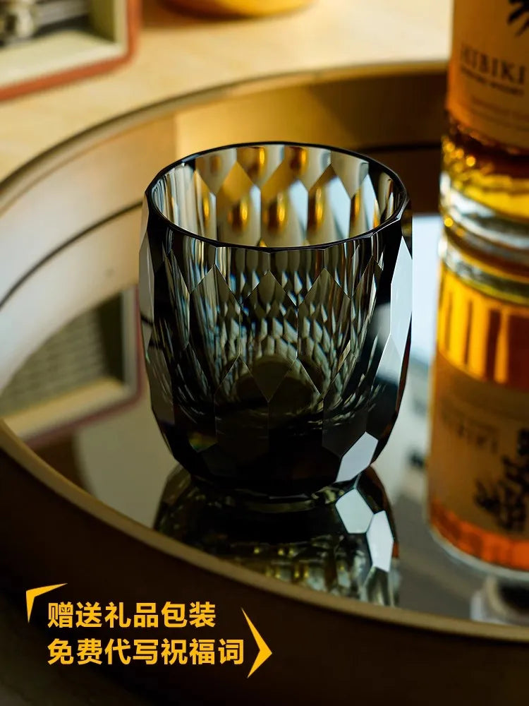Japanese Handmade Carved Crystal Glass Whisky Glasses, Household Foreign Wine Glasses, Water Glasses, Gift Collection, 200ml
