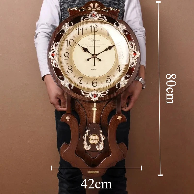 Wood Vintage Wall Clocks Silent Pendulum Clock Nordic Large Home Decor Watches Living Room Luxury Art Decoration Accessories