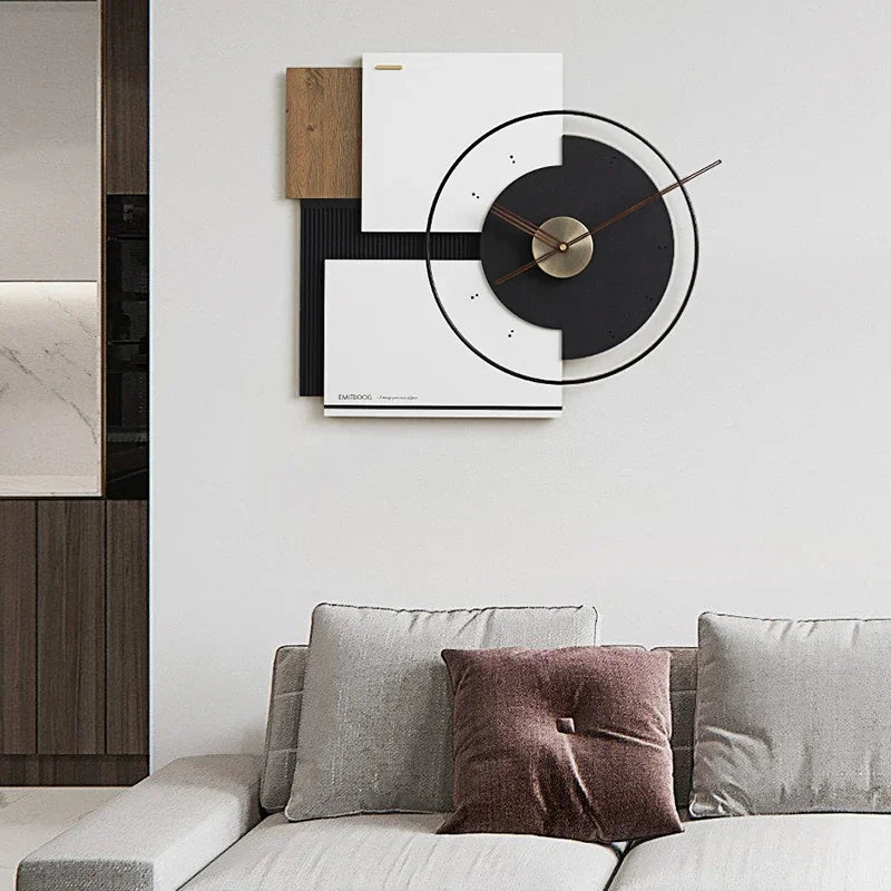 Large Living Room Wall Clock Silent Art Watches Luxury Mural Clocks Walnut Pointer Room Decor Ornaments Modern Wall Decoration