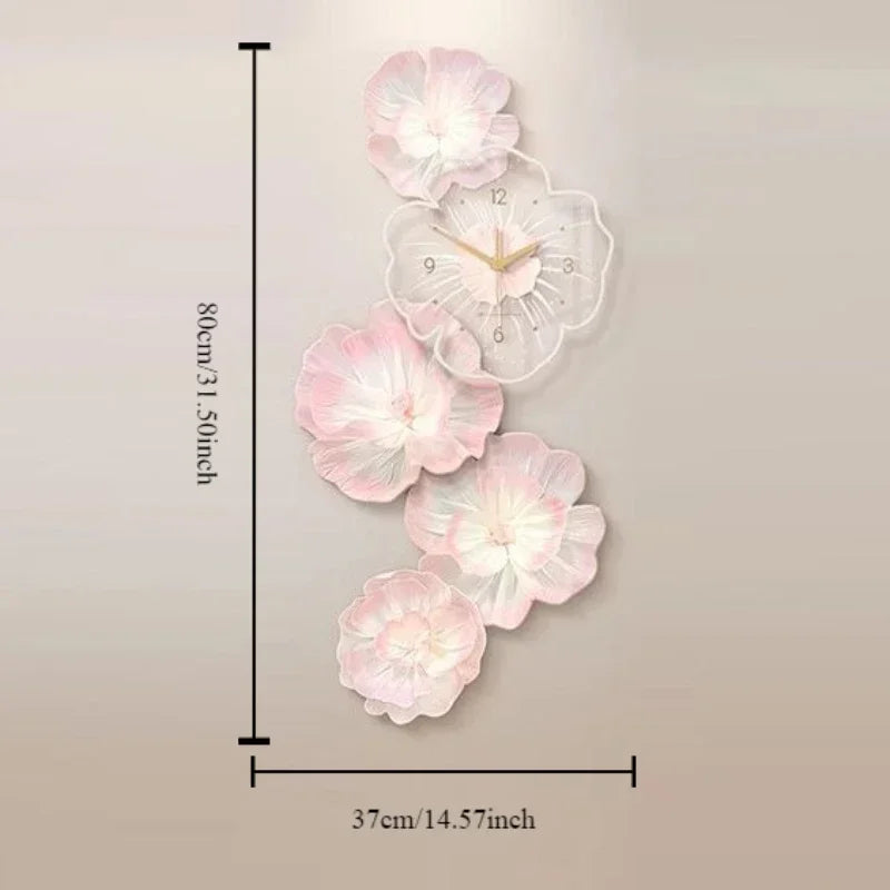 Pink Flower Light Luxury Wall Clock Creative Home Decor Painting for Living Room Wall Hanging Corridor Mural Clock Ornaments