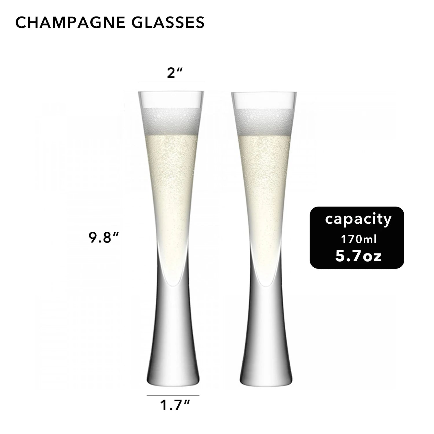Hand Blown Champagne Flutes Glasses | Clear Crystal for Weddings & Parties | Housewarming Toasting Cups Gifts