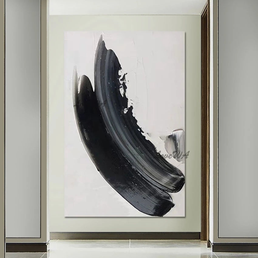 Modern White Black Art Textured Hand Drawing Wall Poster Frameless Canvas Abstract Paintings Wholesale Of 3D Picture Decor