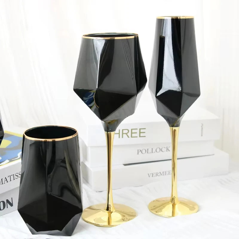 Luxury Black Whisky Glasses with Golden Edge Electroplated Irregular Goblet for Special Purpose Drinking Room Decor