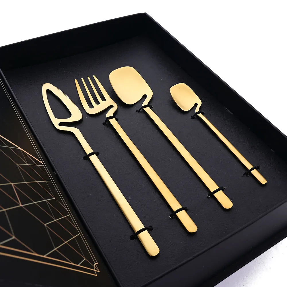 32pcs Black Matte Cutlery Set 304 Stainless Steel Dinnerware Set Knife Fork Spoon Dinner Set Bar Party Kitchen Tableware Gift
