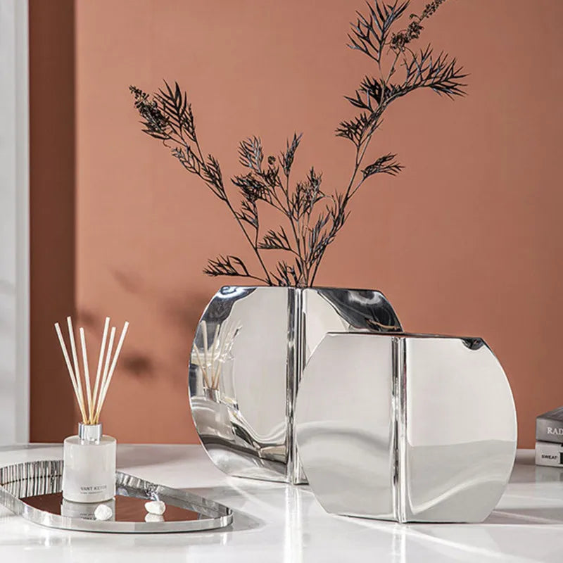 Nordic Minimalist Living Room Decoration, Flower Arrangement, Stainless Steel Belly Vase, Home Desktop Decoration Ornament Vase