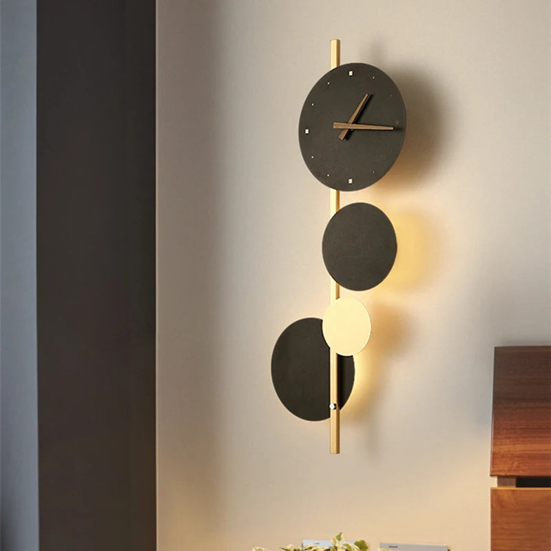 Nordic Creative  Acrylic Black Gold LED Clock  Wall Light Bedroom Dining Room Living Room Lighting Fixtures