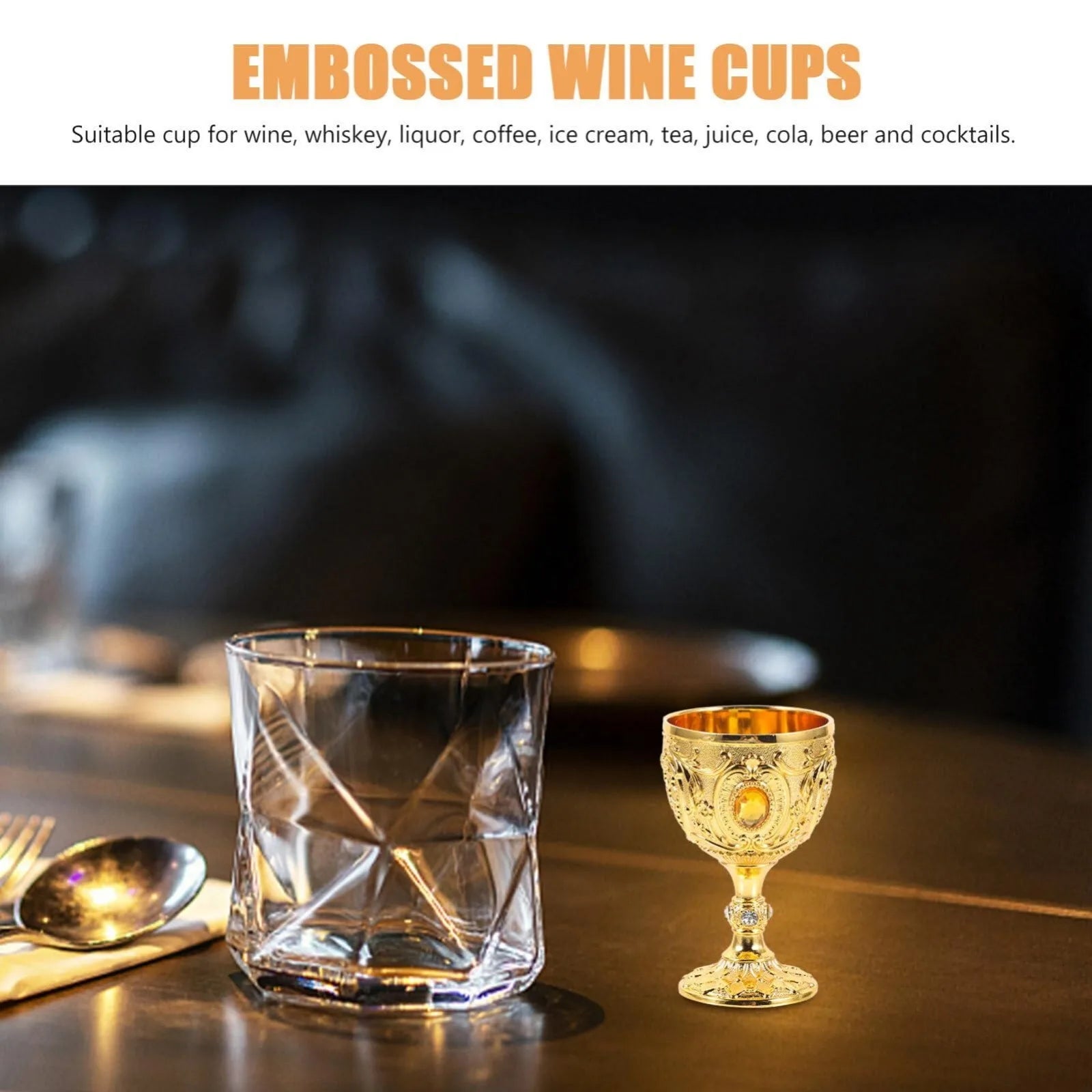 Mini Chalice, 30ML Gold Goblet Vintage Metal Shot Glasses Tiny Embossed Wine Cup Wine Liqueur Cup for Home Bar