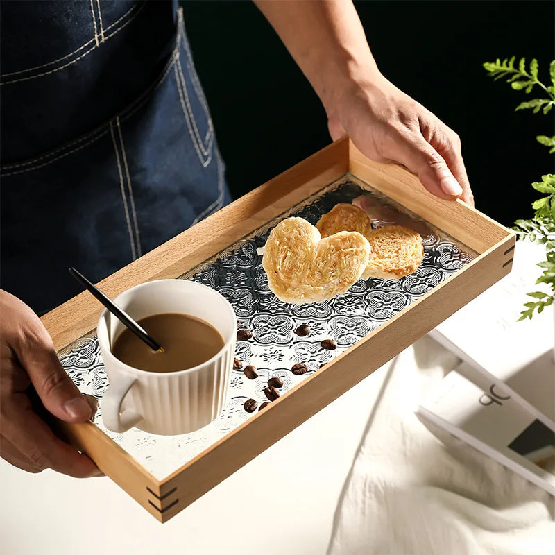 HeMu Vintage cherry-apple flower glass wooden tray tabletop decoration set aromatreatment tea sea reception tea tray