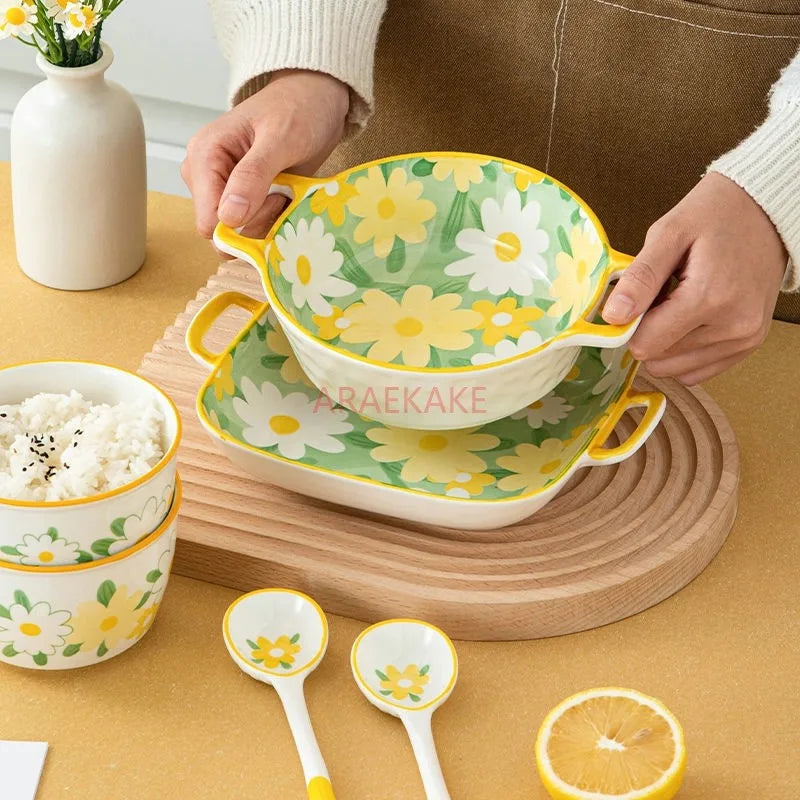 Bowl and Plate Set Ceramic Rice Bowl, Vegetable Plate, Bowl, Plate Spoon, High end Combination Tableware