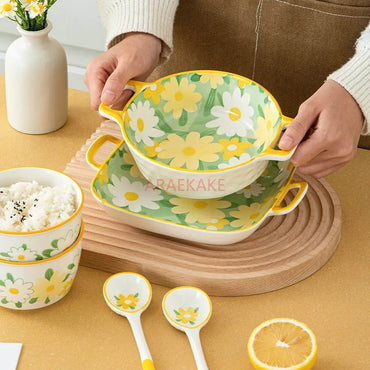 Bowl and Plate Set Ceramic Rice Bowl, Vegetable Plate, Bowl, Plate Spoon, High end Combination Tableware