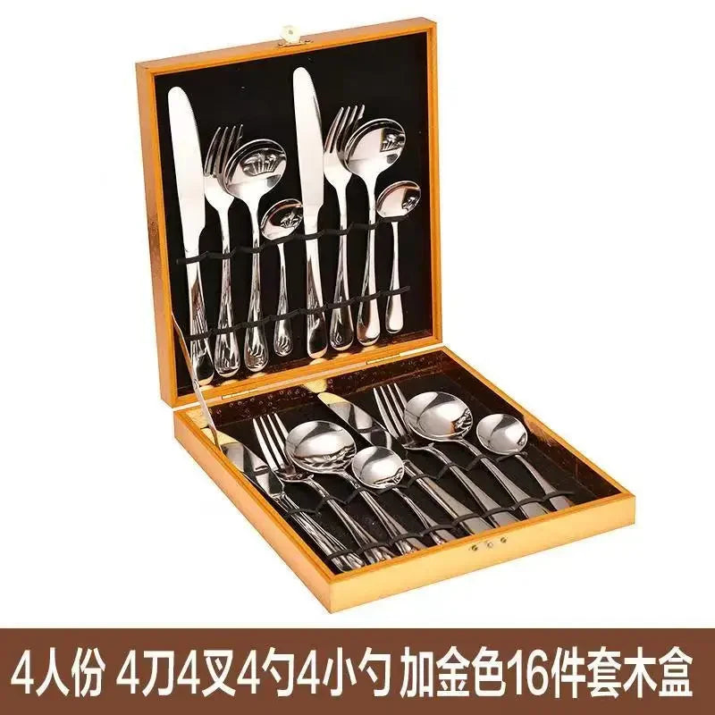 Steak Cutlery Western Food Tableware Set Stainless Steel Cutlery Spoon European Cutlery Full Set of 16 Gift Boxes