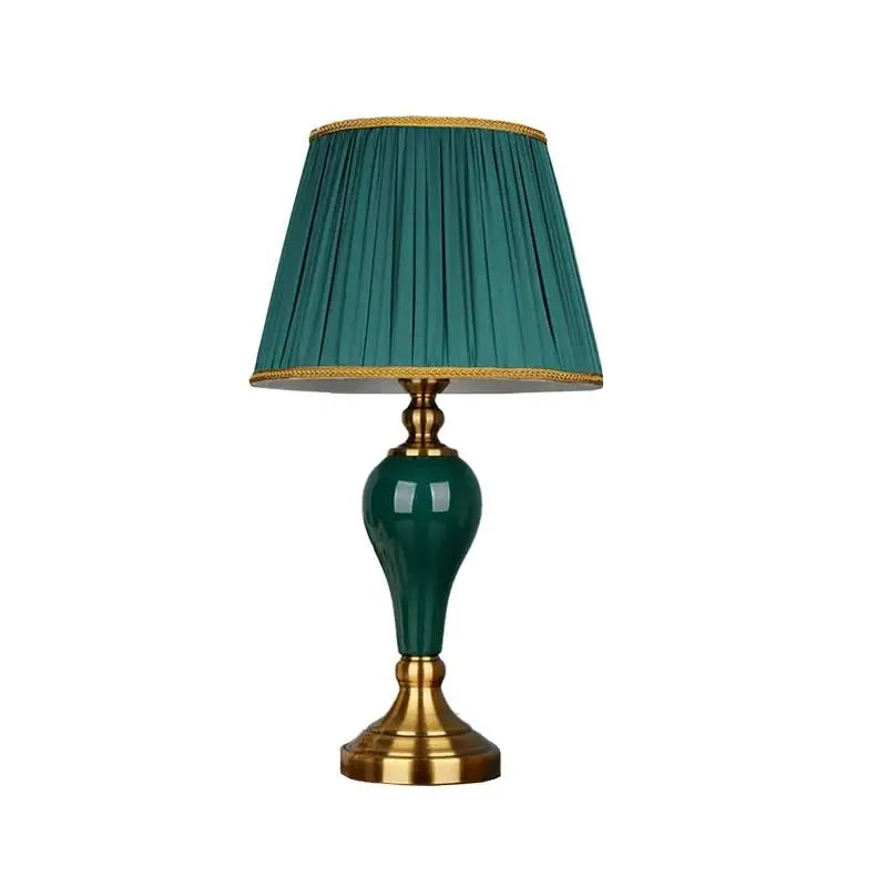 Chinese Style Green Ceramic Table Lamps European Cloth CoverModern Living Room Bedroom Bedside Study E27 Decor Table Lamp EU/AU/