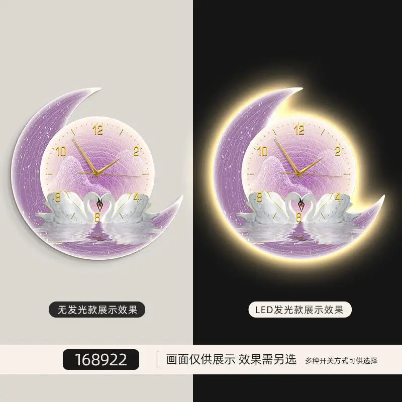 Home Decorative Painting Wall Clock Living Room Decoration Premium LED Ambient Light Plug-in Wall Clock