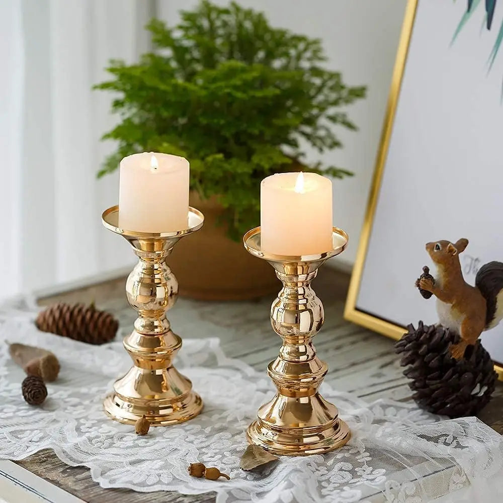 2 Pcs Candle Holders Gold Metal Pillar Candle Holders, Wedding Centerpieces Candlestick Holders Candles Stand Decoration