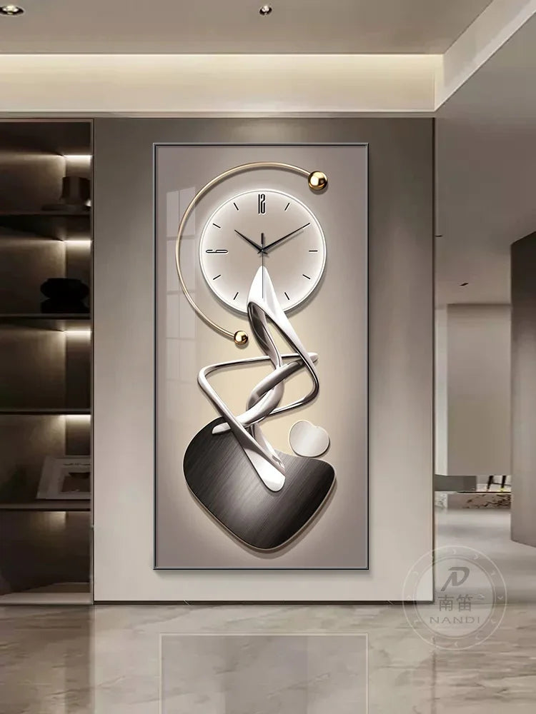 Modern Design Wall Clock Living Room Entrance Corridor Wall Decor Mute Digital Clock Large Abstract Hanging Painting Wall Watch