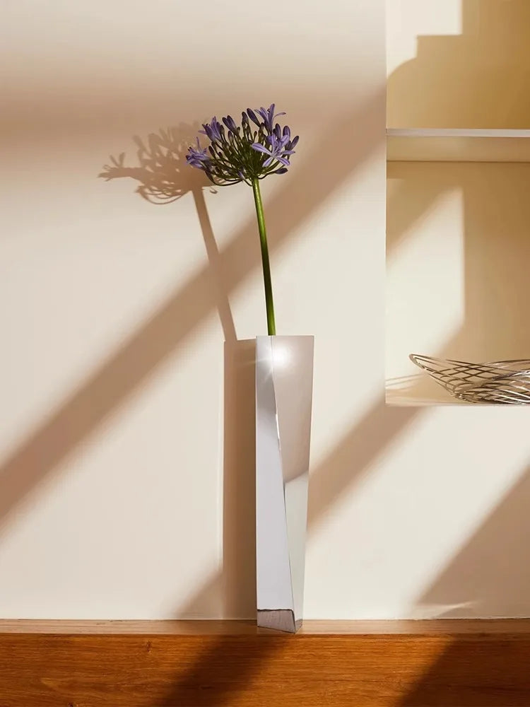 Stainless Steel Luxury Vase Metal Modern Minimalist Flower Living Room Floor Furniture Home Decor Art Aesthetic Ornaments Vase
