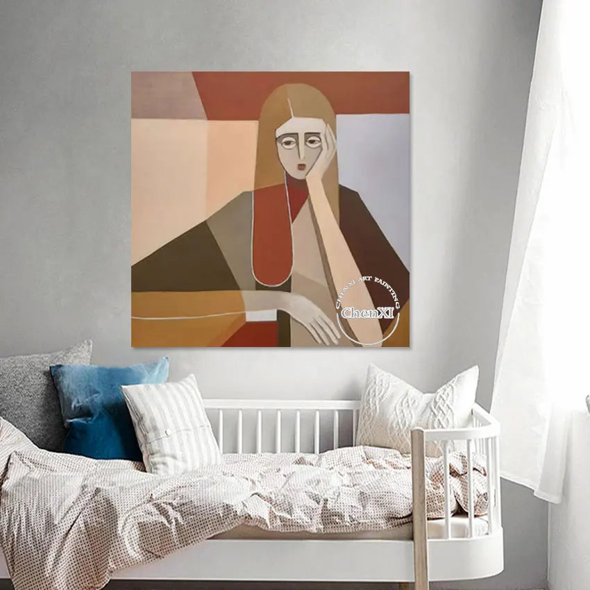 Hotel Decor Luxury Canvas Wall Poster, Classical Vintage Lady Portrait Picture Oil Painting, Pure Handmade Abstract Portrait Art