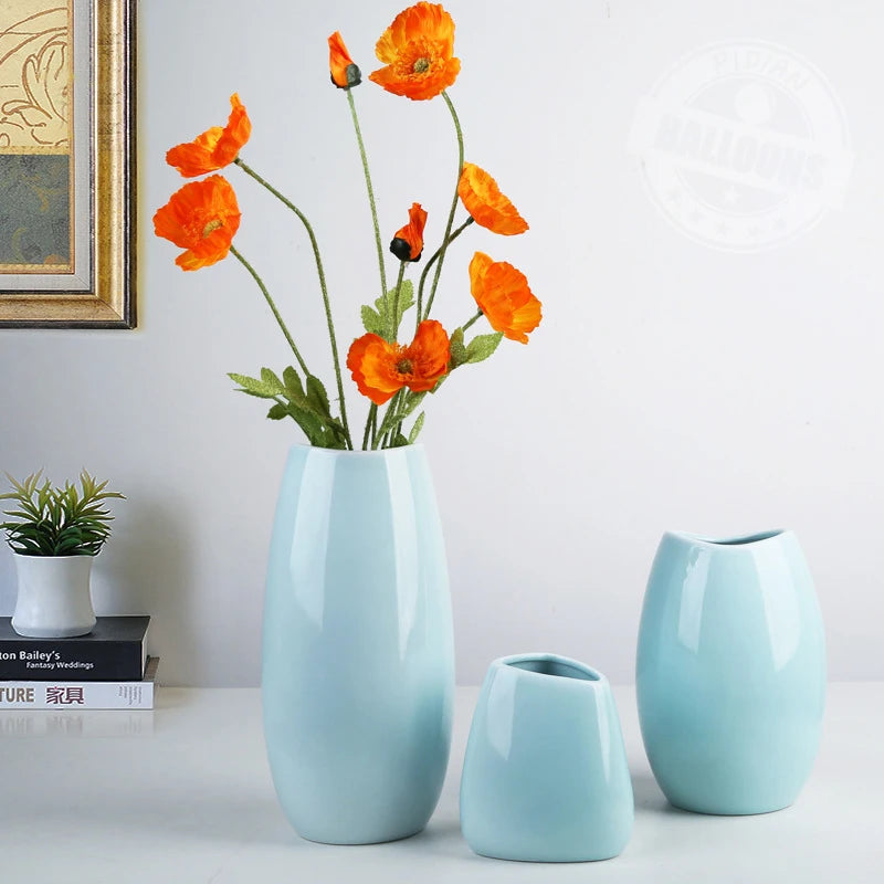NEW Modern Ceramic Vase Nordic Home Decoration Pure White Cyan Table Vase  Dry Flower Arrangement Creative Living Room Decor