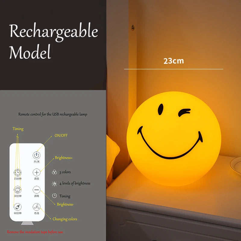 Squint/Wink Sphere Lamp Atmosphere Smile Light Dimmable USB Rechargeable or USB Plug-in Smiling Night Light for Home Decoration