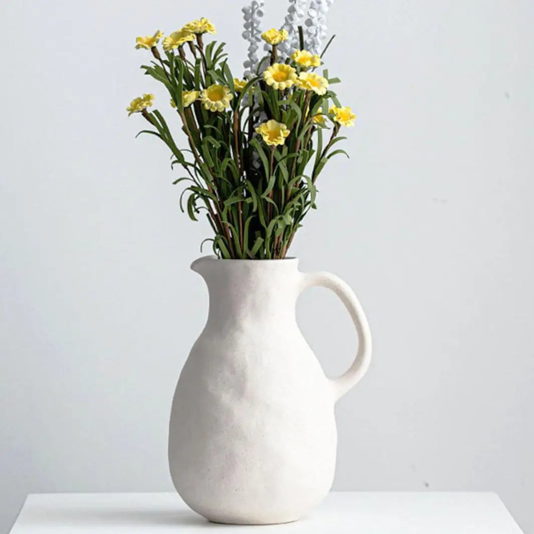 Matte White Ceramic Vase Farmhouse Flower Vases for Home Decor Clay Terracotta Decorative Pitcher Vase Boho Vases for Room Decor