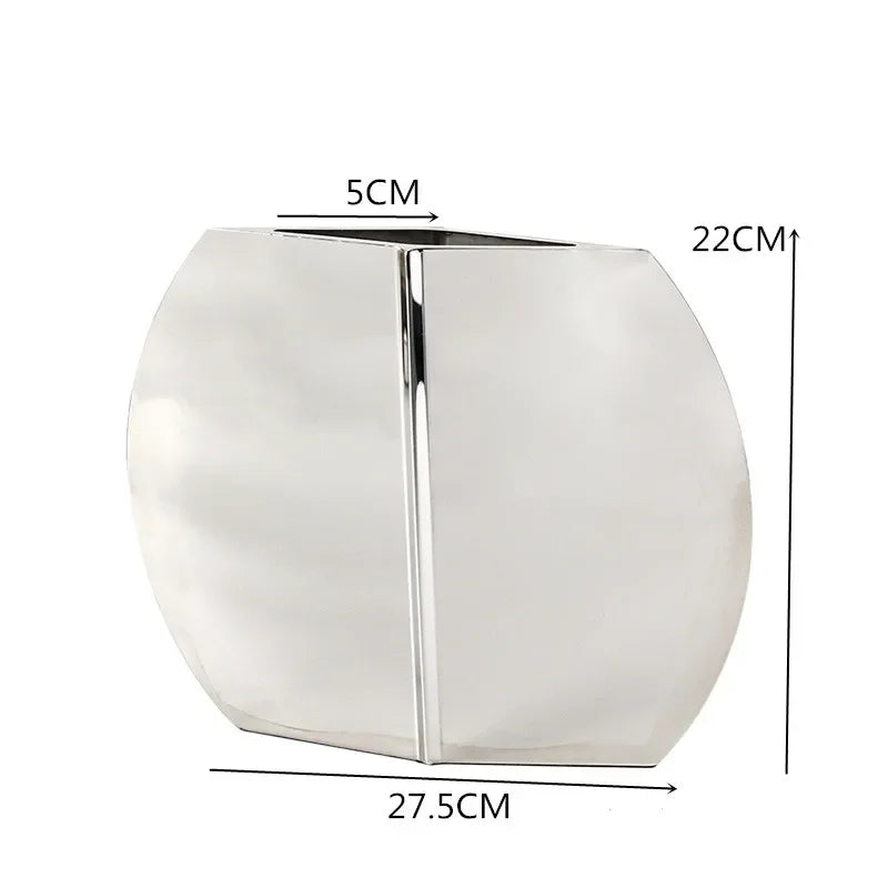 Nordic Minimalist Living Room Decoration, Flower Arrangement, Stainless Steel Belly Vase, Home Desktop Decoration Ornament Vase